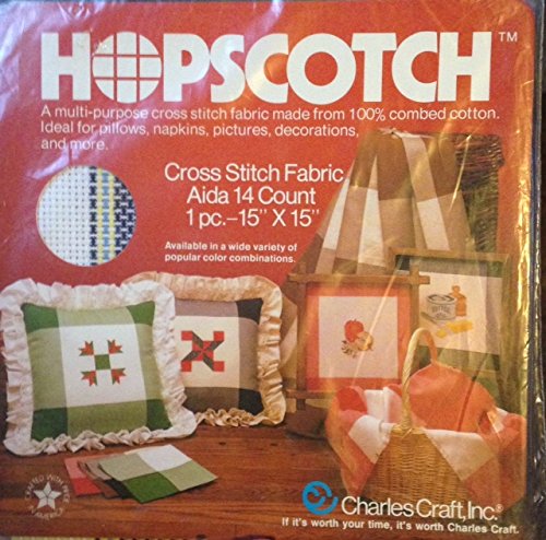 Hopscotch -- A multi-purpose cross stitch fabric made from combed cotton -- Aida 14 Count -- 1 pc. 15" x 15" -- Green / Blue / White/ Yellow Plaid