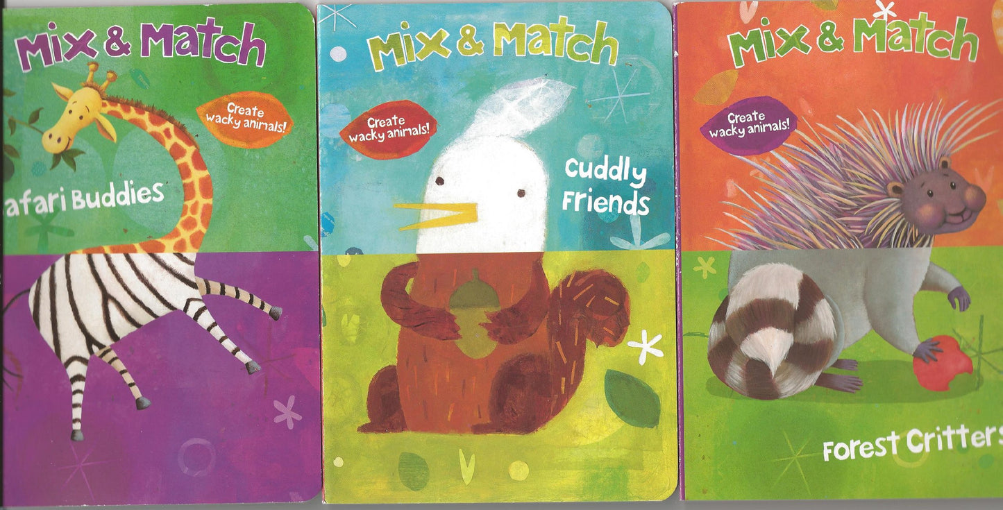Mix & Match Board Book Set of 3 (Cuddly Friends, Forest Critters, Safari Buddies)