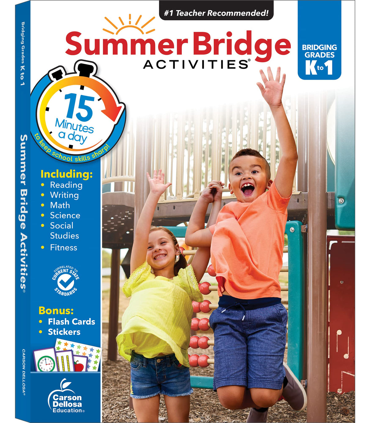 Summer Bridge Activities Kindergarten to 1st Grade Workbooks, K-1 Activity Book With Math, Reading Comprehension, Science, Fitness, Social Studies, Writing Practice, and Flash Cards