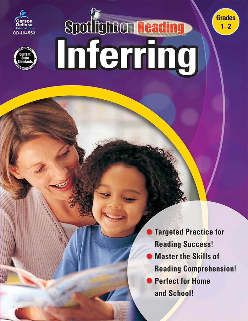 Carson Dellosa Inferring Reading Comprehension 1st Grade and 2nd Grade Workbook, Passages and Targeted Practice Activities, Classroom or Homeschool Curriculum (Spotlight on Reading)