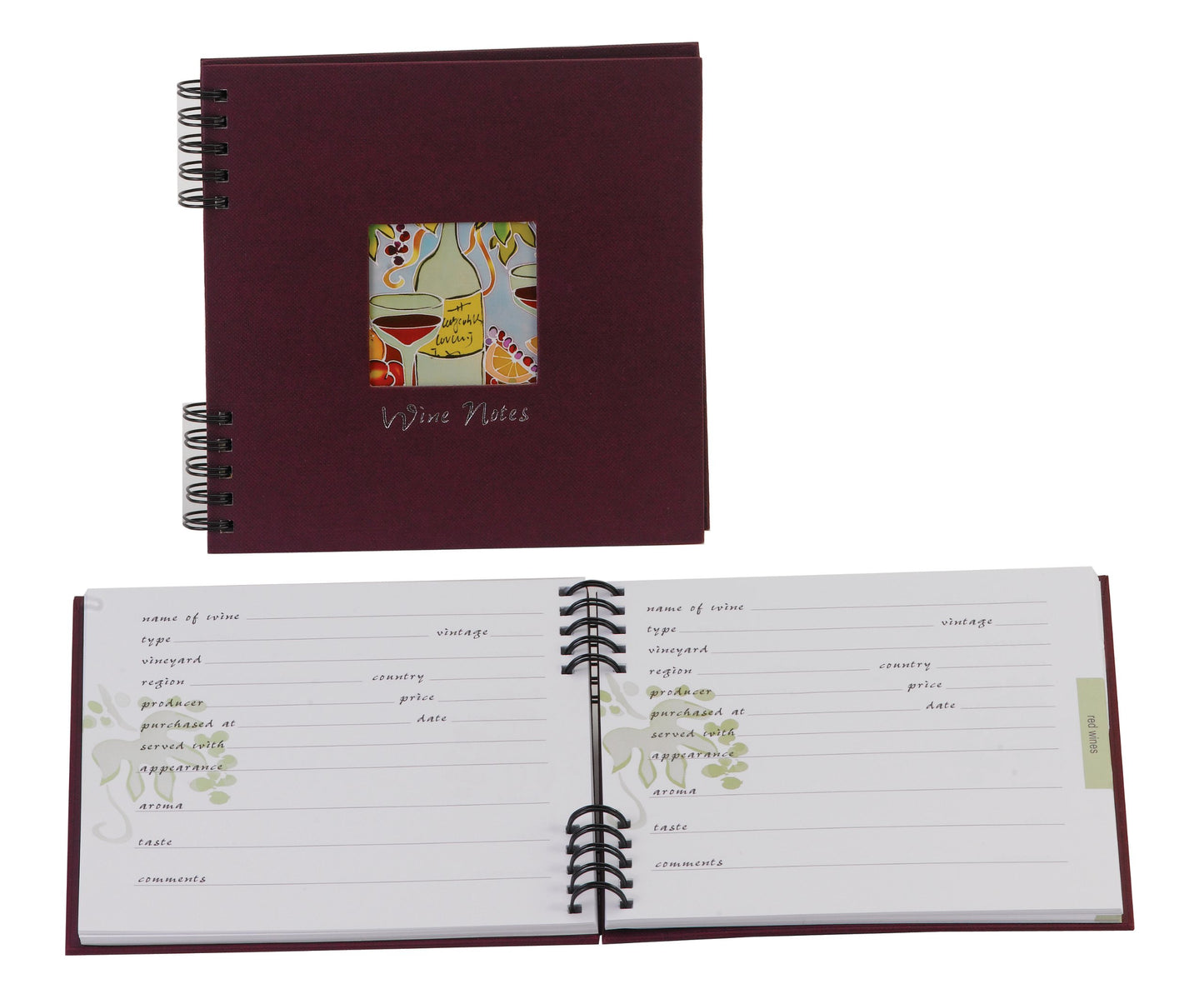 Meadowsweet Kitchens Wine Journal - Compact Wine Tasting Journal, Wine Tasting Diary with Wine Basics, 50 pages (Burgundy)