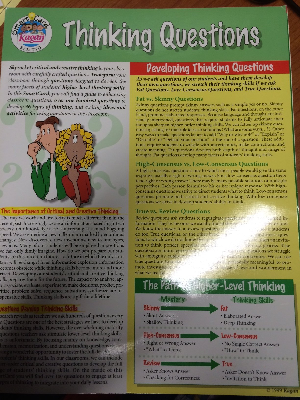 Kagan Cooperative Learning Smart Card: Thinking Questions (TTQ)