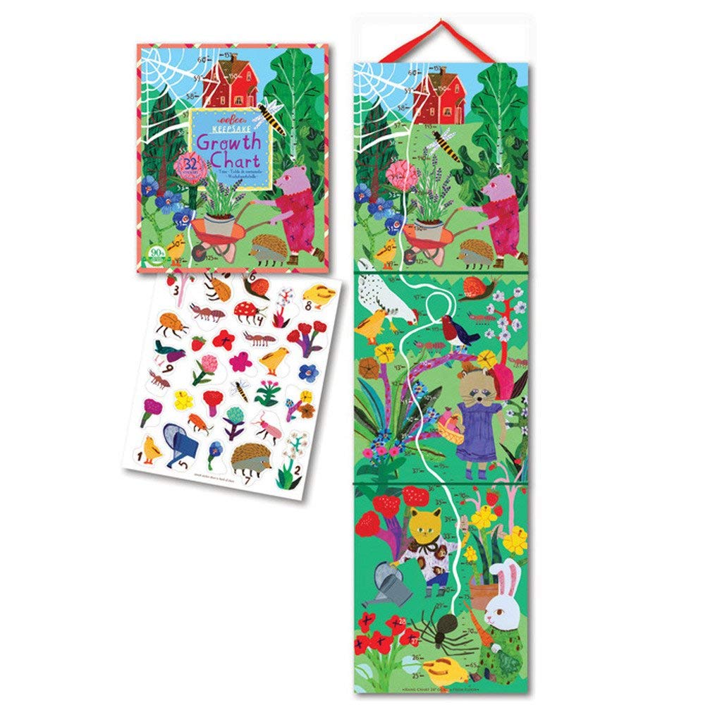 eeBoo: Making The Garden Growth Chart, A Colorful Classic Growth Chart Reveals Measurements in Inches and Centimeters, 33 Different Stickers to Mark Certain Occasions