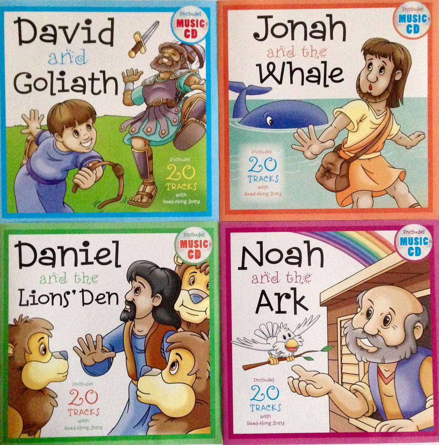 Daniel & the Lion's Den, David & Goliath,Jonah & the Whale. and/or Noah & the Ark Book & Musical CD