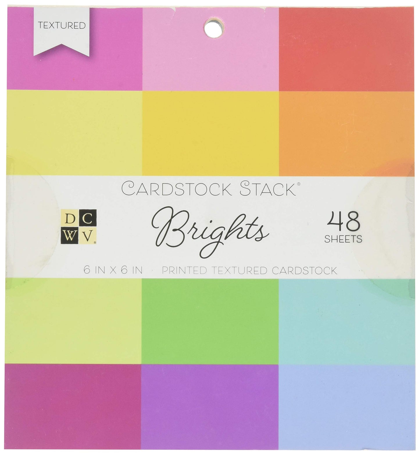 DCWV Card Stock 6X6 Printed Textured Stack, Brights, 12 Solid Colors/4 Each