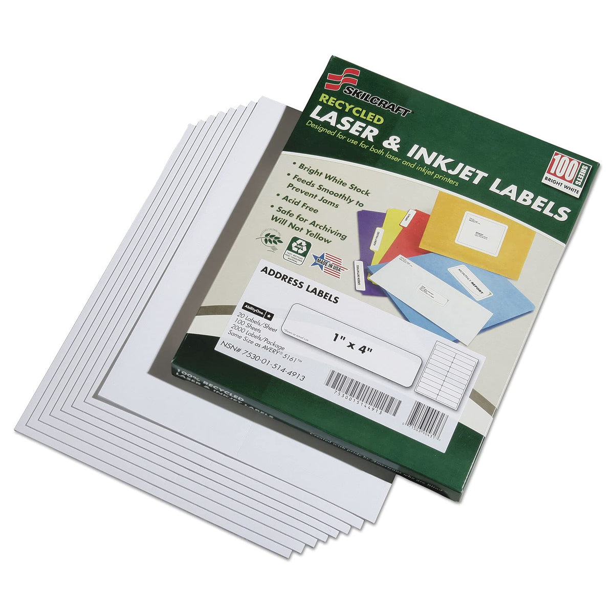 7530015144913 Recycled Laser/Inkjet Address Labels, 1 x 4, 2000/Box