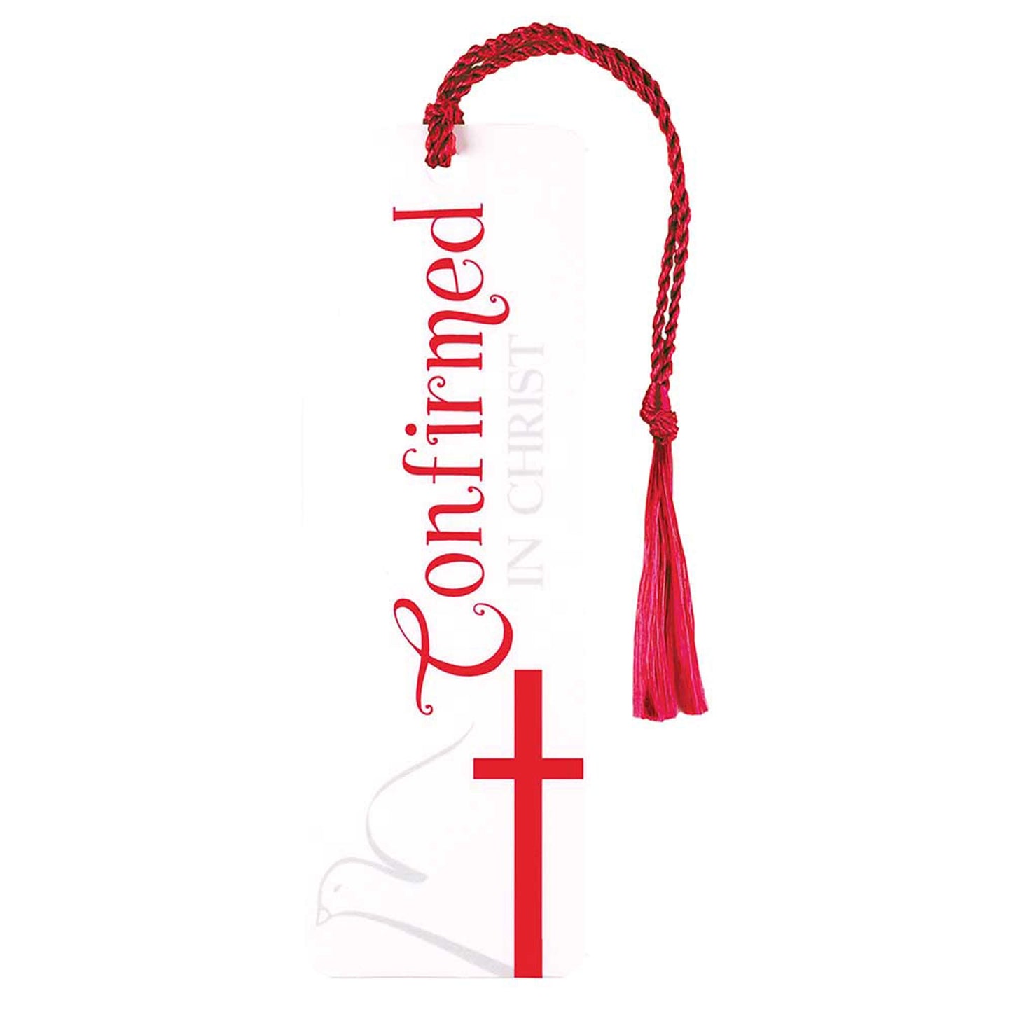 Confirmed in Christ Cross Dove Cherry Red Cardstock Tassel Bookmarks, Pack of 12