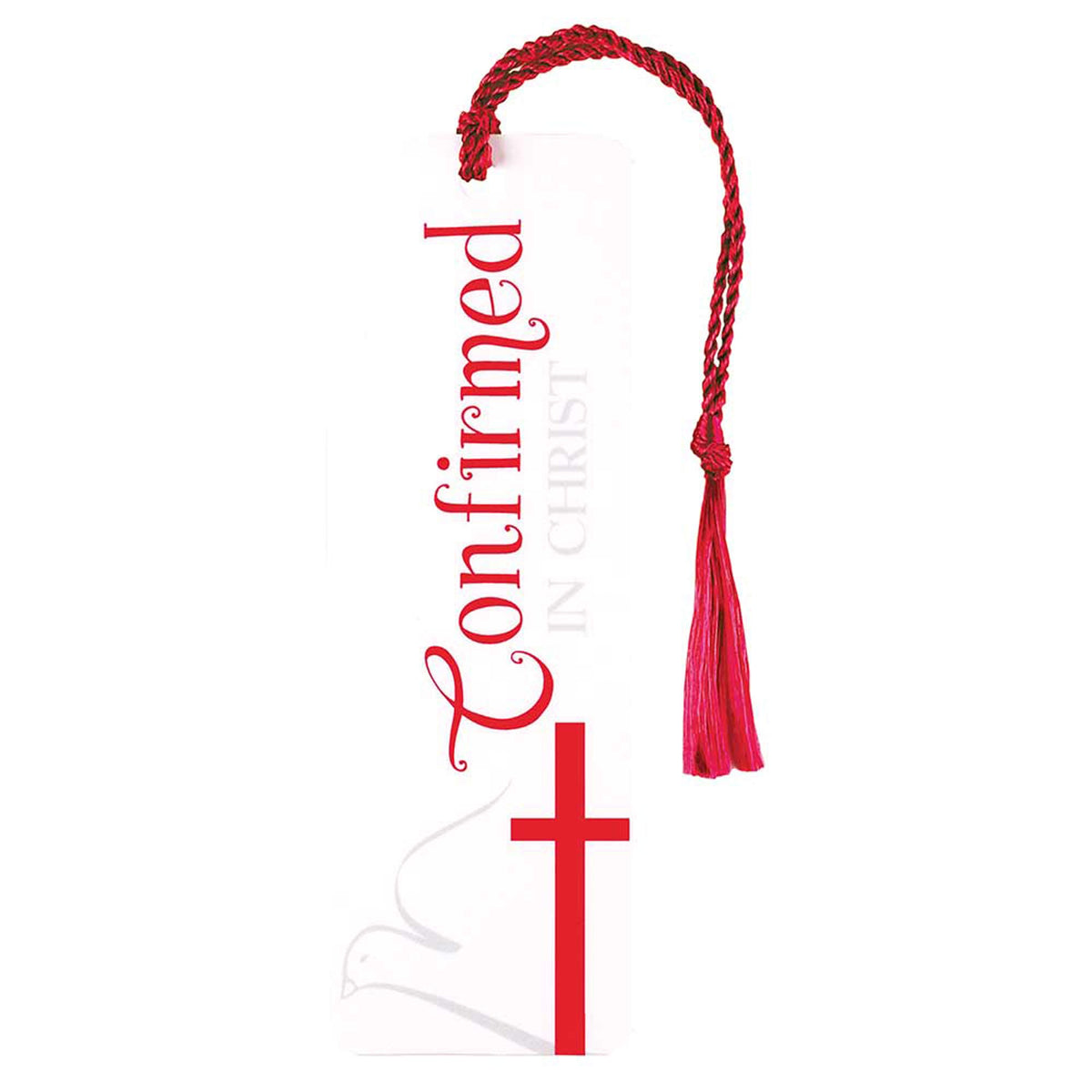 Confirmed in Christ Cross Dove Cherry Red Cardstock Tassel Bookmarks, Pack of 12