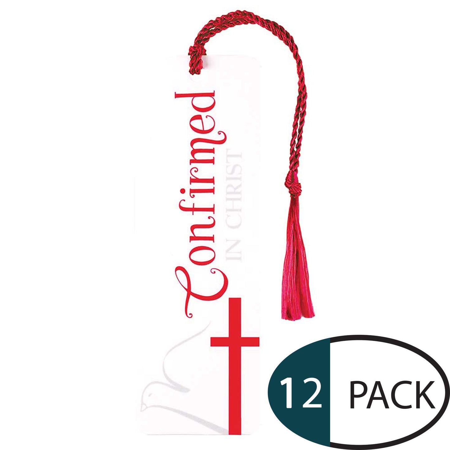 Confirmed in Christ Cross Dove Cherry Red Cardstock Tassel Bookmarks, Pack of 12