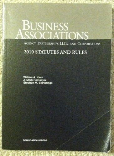 Business Associations Agency, Partnerships, LLCs and Corporations, 2010 Statutes and Rules