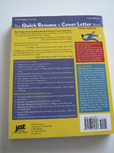 The Quick Resume & Cover Letter Book: Write And Use An Effective Resume In Only One Day (Quick Resume and Cover Letter Book)