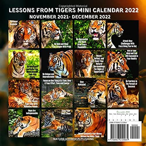 Lessons From Tigers Calendar 2022: November 2021 - December 2022 Monthly Planner Mini Calendar With Inspirational Quotes