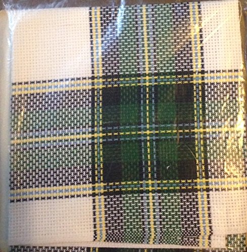 Hopscotch -- A multi-purpose cross stitch fabric made from combed cotton -- Aida 14 Count -- 1 pc. 15" x 15" -- Green / Blue / White/ Yellow Plaid