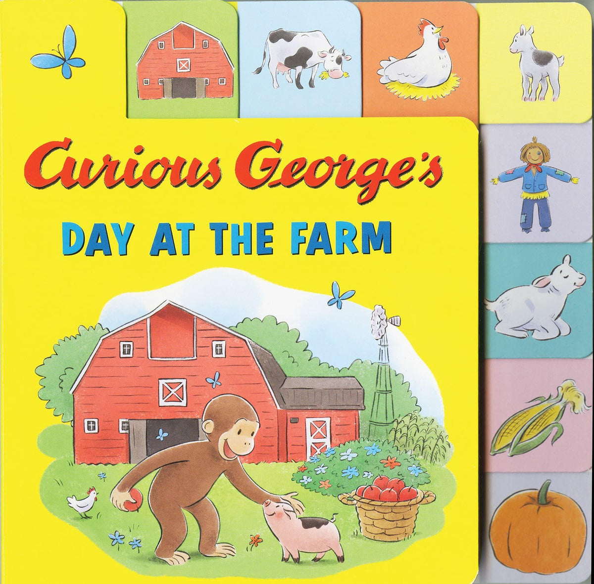Curious George's Day at the Farm Tabbed Lift-the-Flaps: A Playful Interactive Day of Discovery with Curious George and Farm Animals
