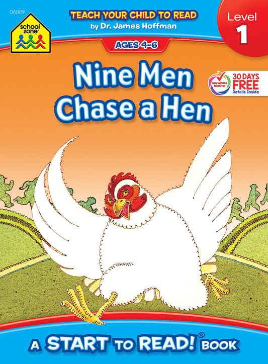 School Zone Nine Men Chase a Hen, Start to Read! Book Level 1: Ages 4 to 6, Rhyming, Early Reading, Vocabulary, Simple Sentence Structure, and More (Start to Read! Book Series)