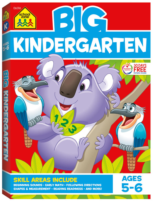 School Zone - Big Kindergarten Workbook - 320 Pages, Ages 5 to 6, Early Reading and Writing, Numbers 0-20, Basic Math, Matching, Story Order, and More (School Zone Big Workbook Series)