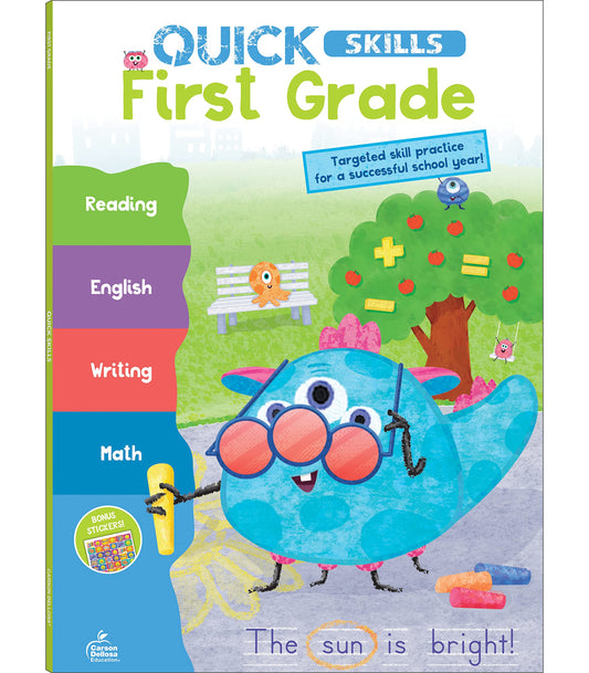 Carson Dellosa Quick Skills First Grade Workbook, Reading Comprehension, Language Arts, Math, and Writing Practice, Classroom or Homeschool Curriculum