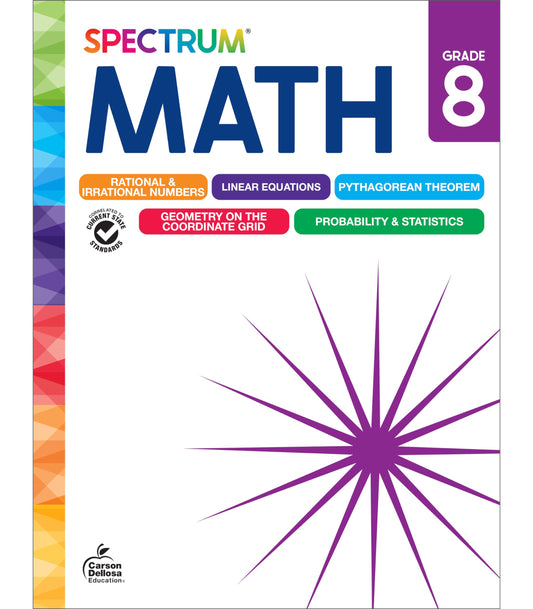 Spectrum 8th Grade Math Workbook, Mathematics Middle School Books Covering Pythagorean Theorem, Geometry, Linear Equations, Rational and Irrational Numbers and More, Classroom or Homeschool Curriculum