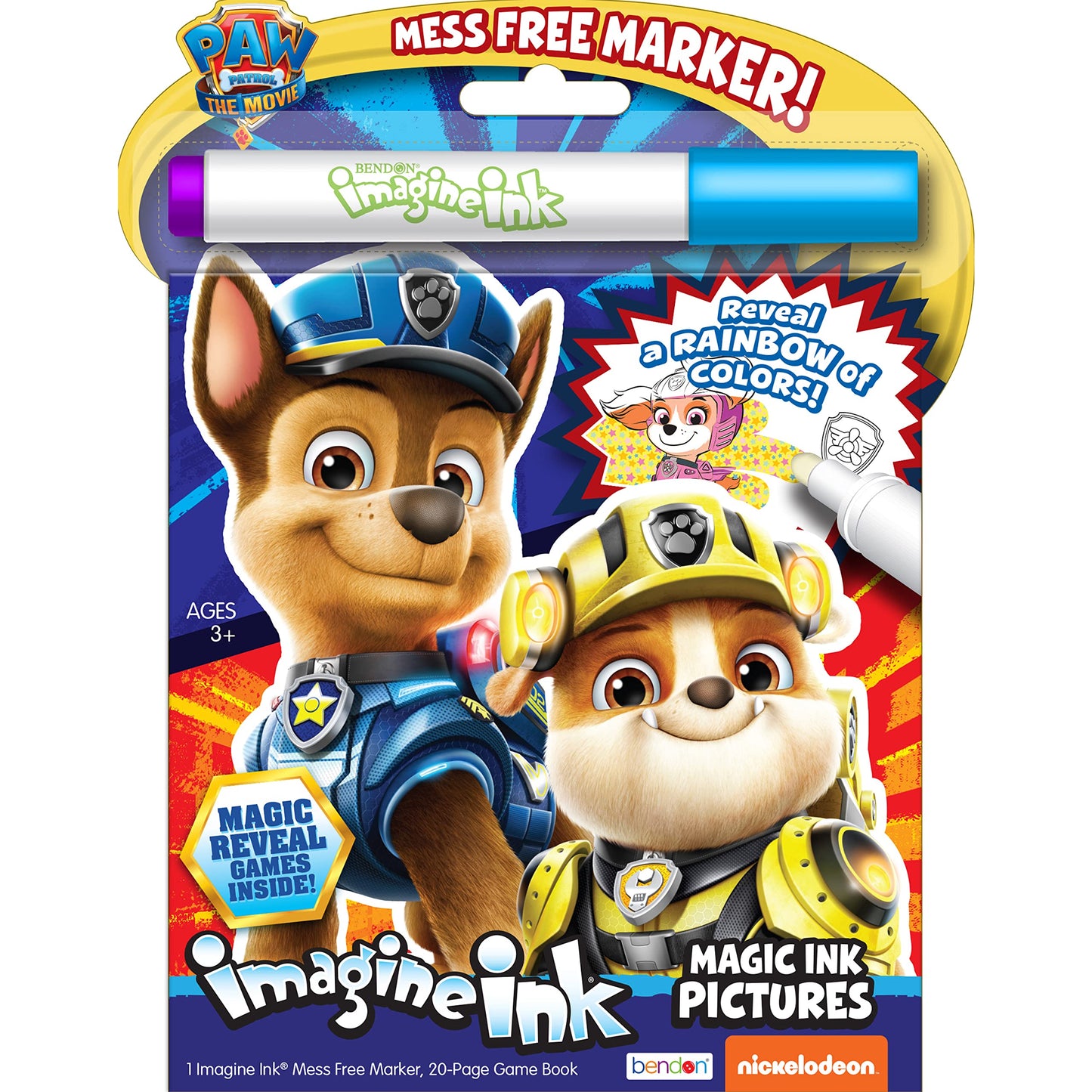 PAW Patrol The Movie 20 Page Imagine Ink Magic Ink Pictures with 1 Mess Free Magic Ink Marker Bendon 51123