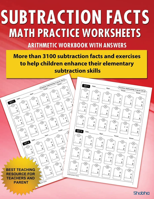 Subtraction Facts Math Practice Worksheet Arithmetic Workbook With Answers: Daily Practice guide for elementary students and other kids (Elementary Subtraction)