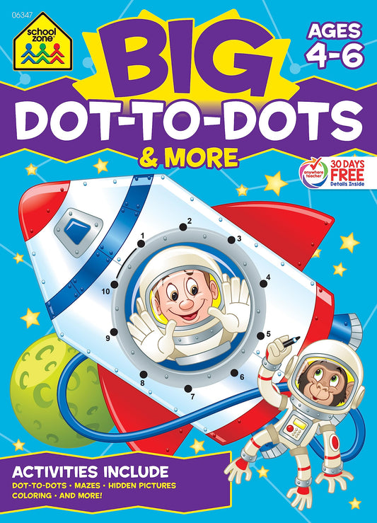 School Zone - Big Dot-to-Dots & More Workbook - 320 Pages, Ages 4 to 6, Preschool to Kindergarten, Games, Puzzles, Hidden Pictures, Mazes, Coloring, and More (School Zone Big Workbook Series)