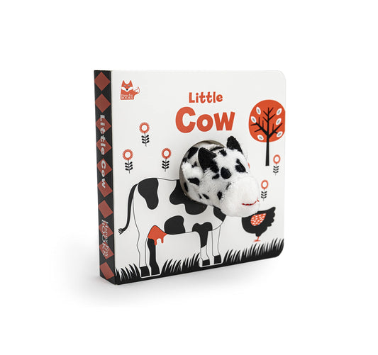 Little Cow (Happy Fox Books) Finger Puppet Board Book with High-Contrast Art in Black, White, and Red Designed Specifically for Babies; Soft Plush Cow Puppet, Die-Cut Elements, and Rounded Corners