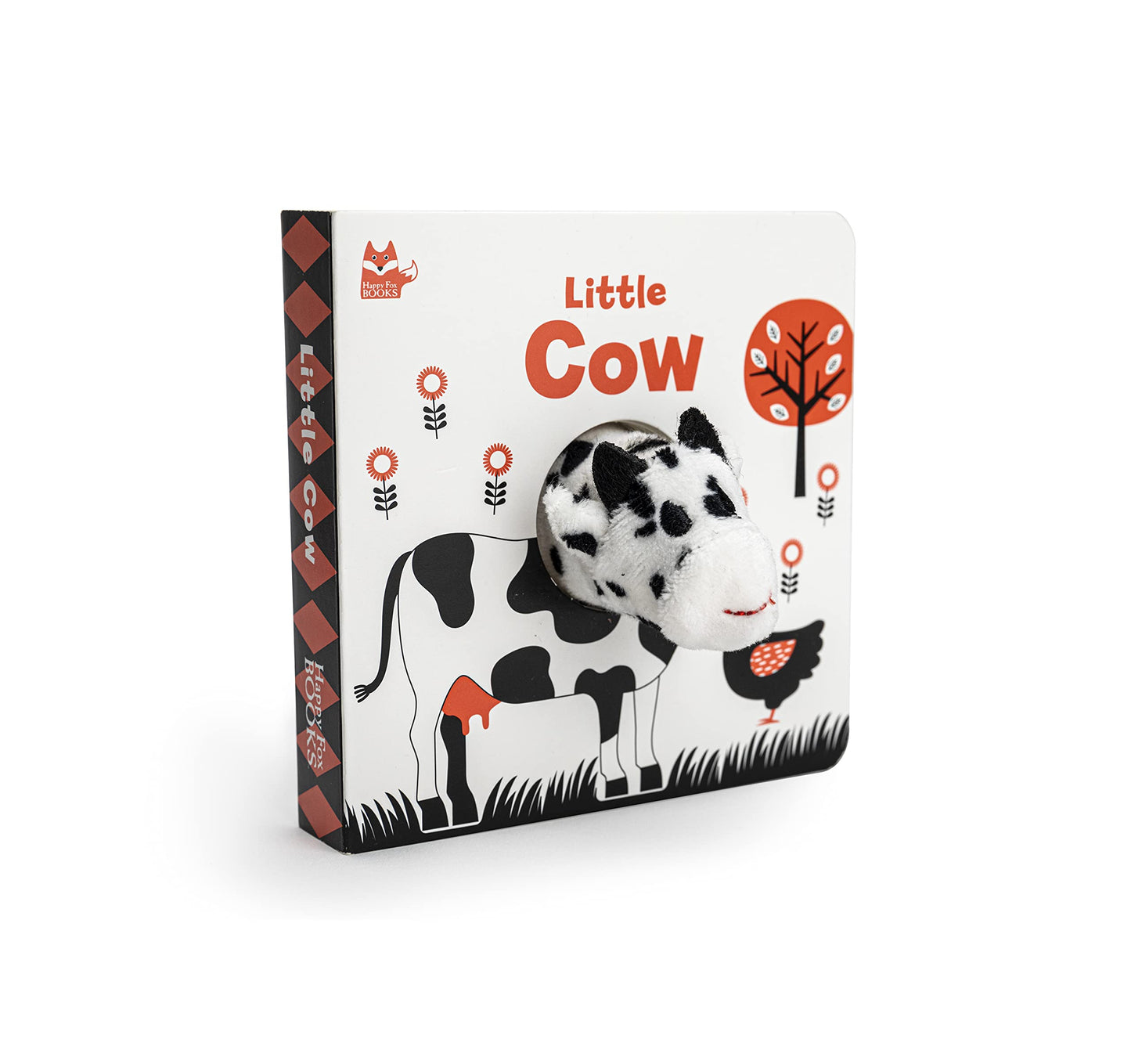 Little Cow (Happy Fox Books) Finger Puppet Board Book with High-Contrast Art in Black, White, and Red Designed Specifically for Babies; Soft Plush Cow Puppet, Die-Cut Elements, and Rounded Corners