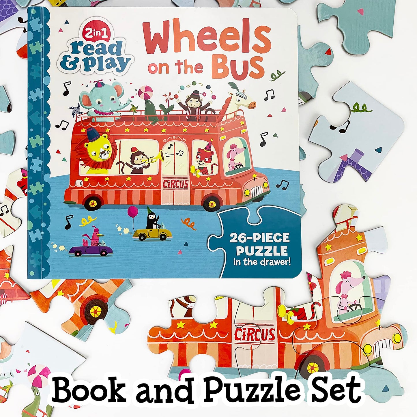 Wheels on the Bus 2-in-1 Read & Play Puzzle and Board Book for Toddlers and Preschoolers, Ages 2-5