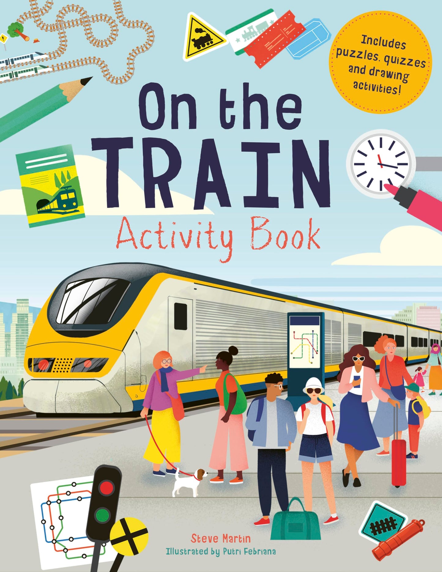 On the Train Activity Book: Includes puzzles, quizzes, and drawing activities!
