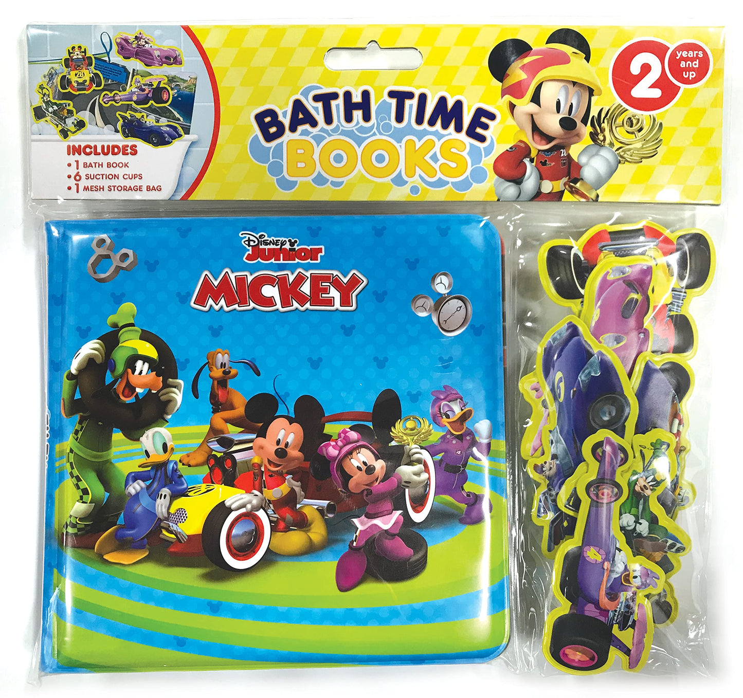 Disney Mickey Bath Time Books - Activity Books for kids, Bath book, 6 Padded suction cups, 1 Mesh bag