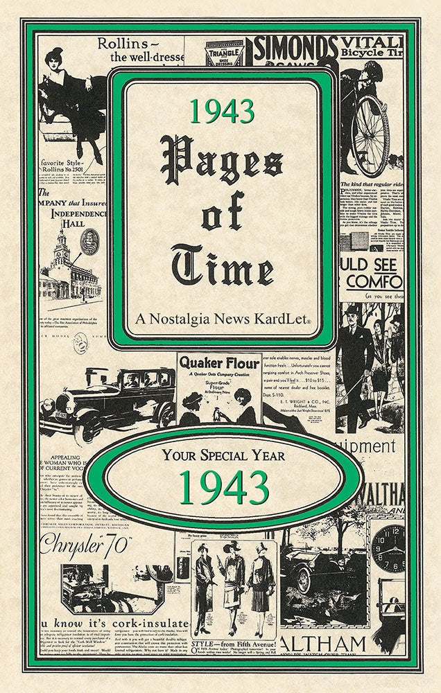 Pages of Time 1943 CELEBRATION KardLet: Birthdays, Anniversaries, Reunions, Homecomings, Client & Corporate Gifts