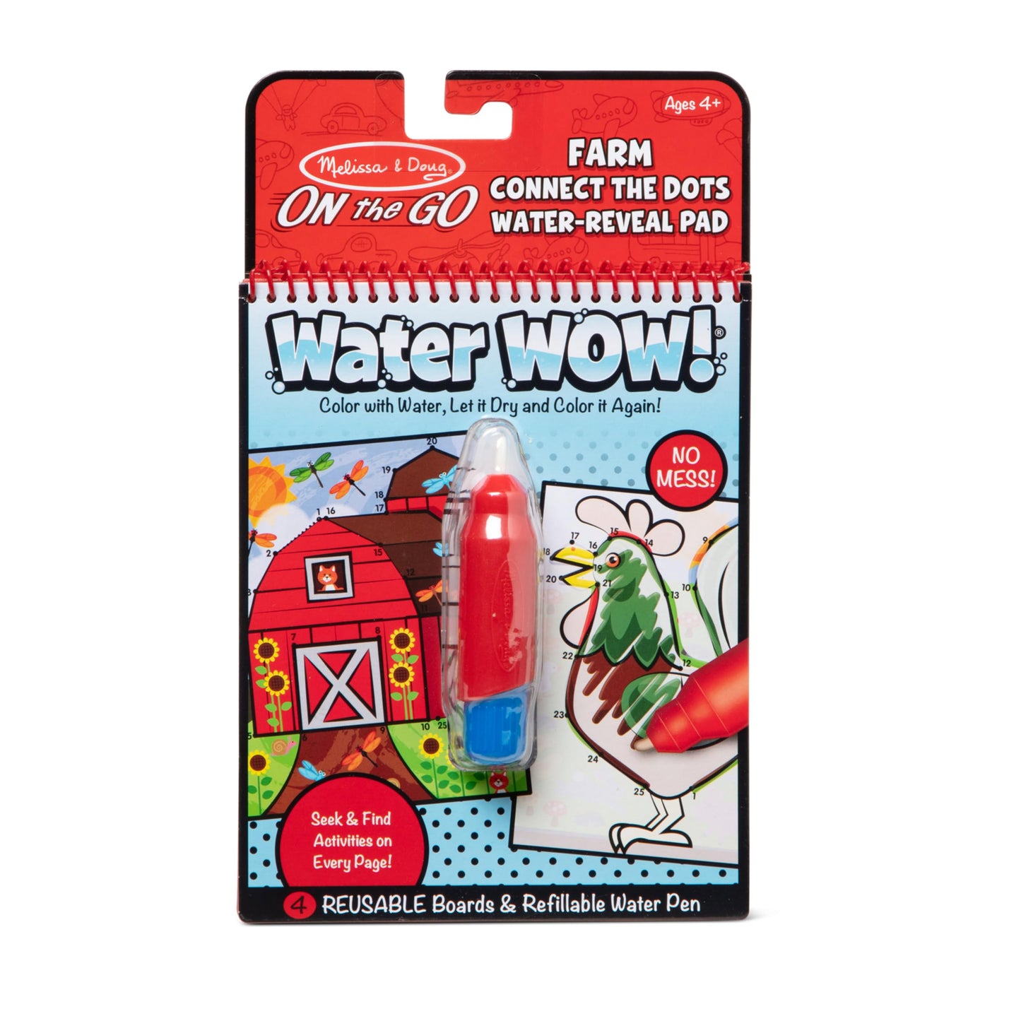 Melissa & Doug On the Go Water Wow! Reusable Water-Reveal Activity Pad - Connect the Dots - Farm - Party Favors, Stocking Stuffers, Travel Toys For Toddlers, Mess Free Coloring Books For Kids Ages 3+