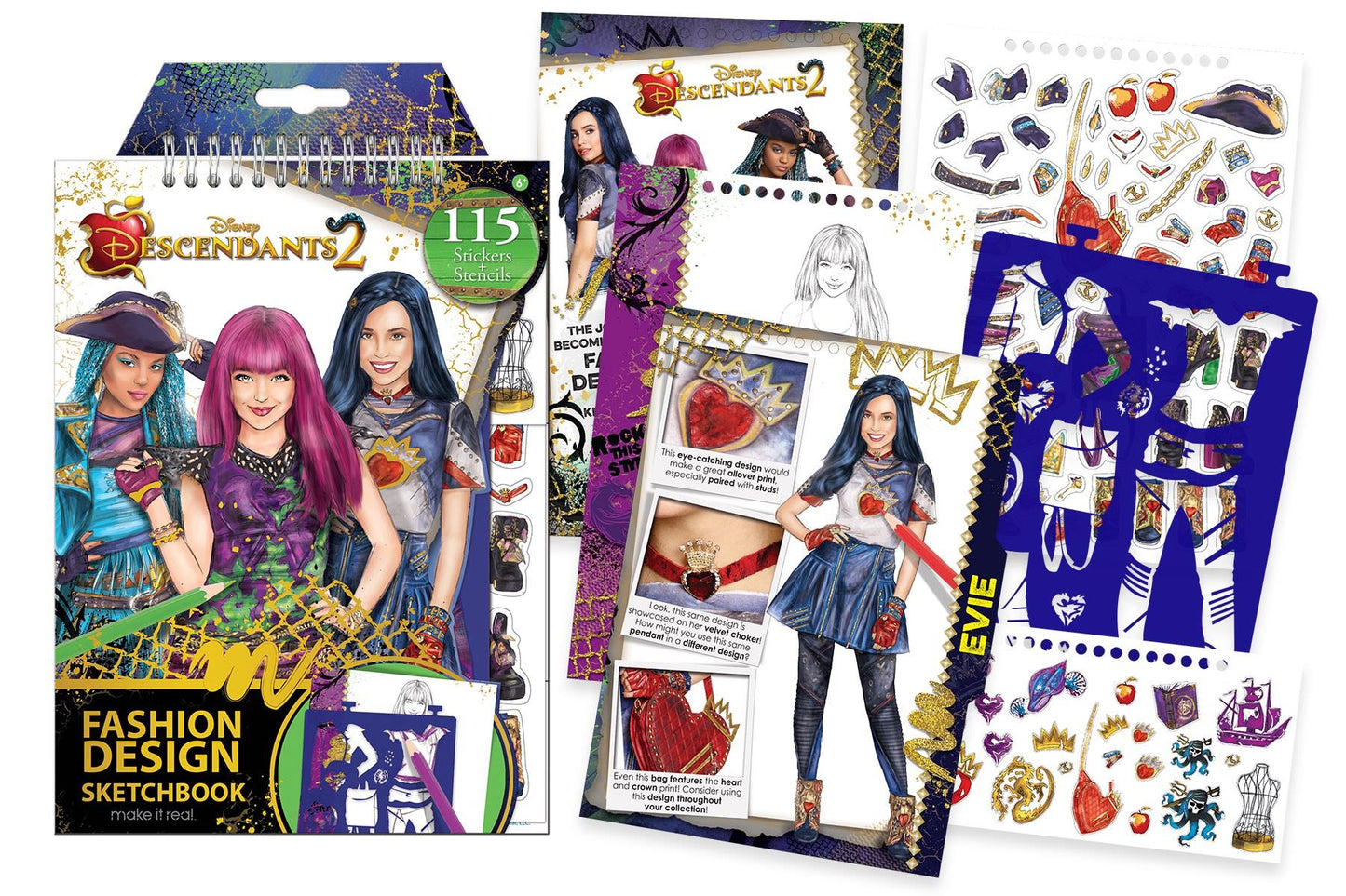 Make It Real - Disney Descendants 2 Fashion Design Sketchbook. Disney Inspired Fashion Design Coloring Book for Girls. Includes Evie Sketch Pages, Stencils, Stickers, and Design Guide