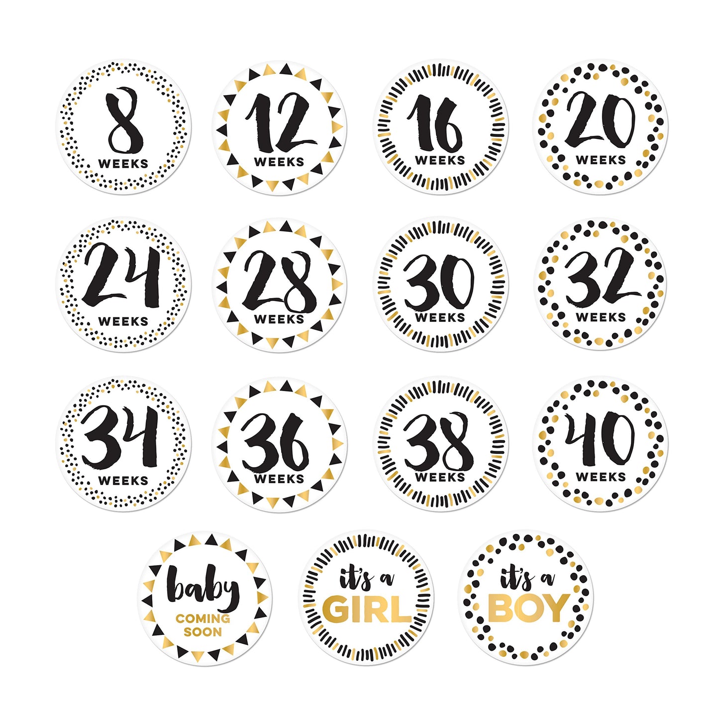 Pearhead Baby Bump Stickers, Milestone Pregnancy Prop, Black And Gold Milestone Props, Weekly Milestone Pregnancy Sticker Photo Props