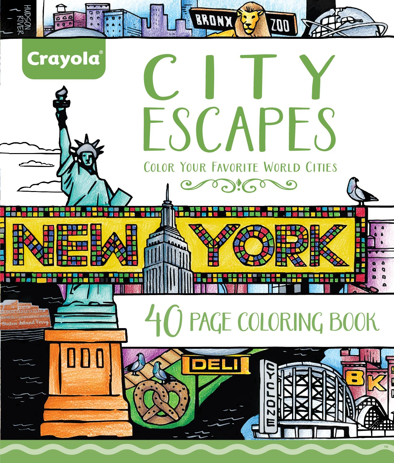 Crayola City Escapes Adult Coloring Book (40pgs), City Coloring Pages, Mindfulness Activity for Adults, 8 x 10, Gift for Teens & Adults