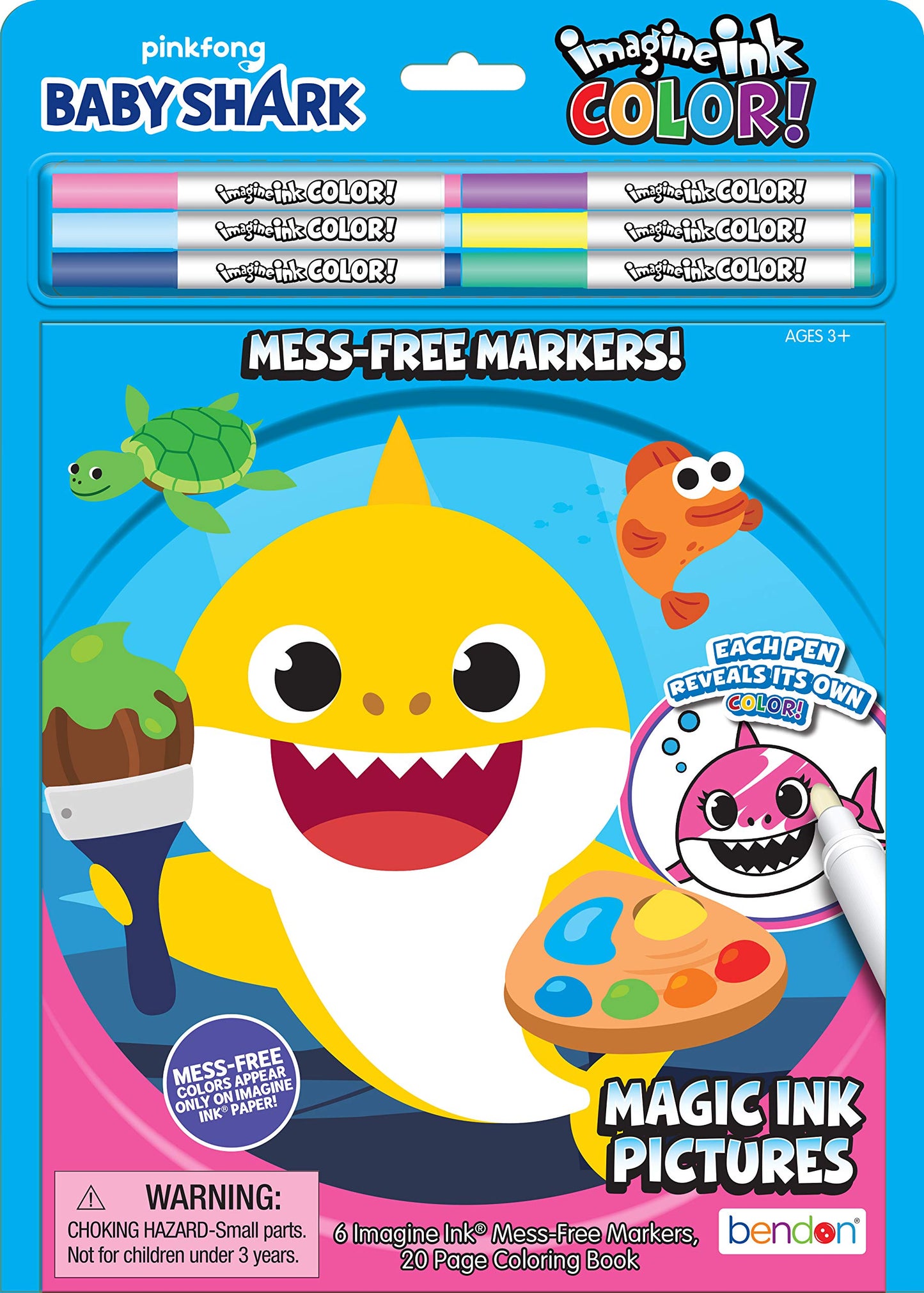 Baby Shark 20-Page Imagine Ink Imagine Color Pad with 6 Mess Free Markers 47226 Bendon