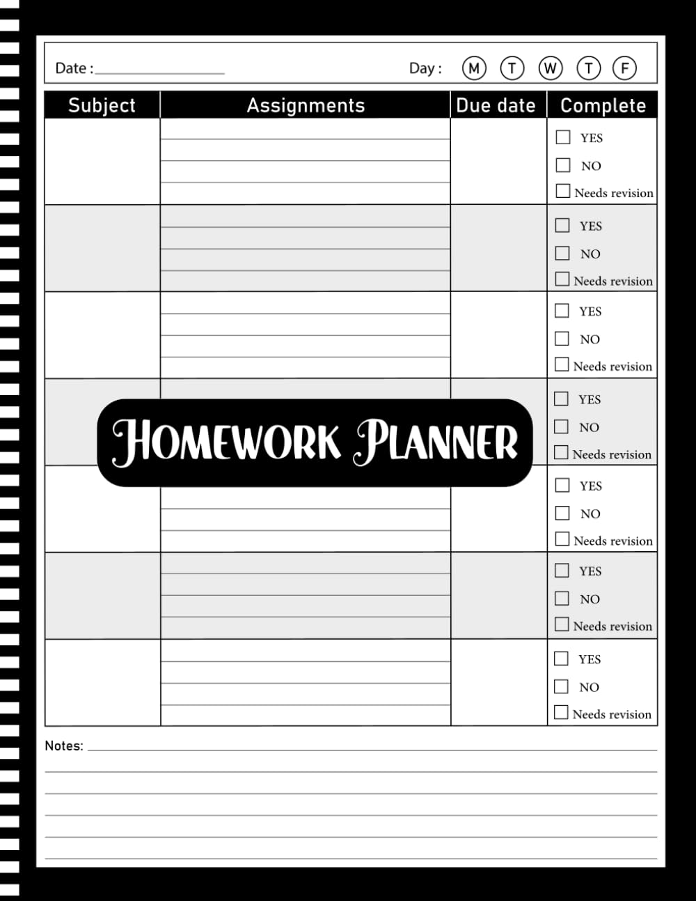 Homework Planner for ADHD Students: Undated Assignment Journal Notebook