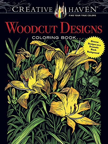 Creative Haven Woodcut Designs Coloring Book: Diverse Designs on a Dramatic Black Background (Adult Coloring Books: Art & Design) - 4885