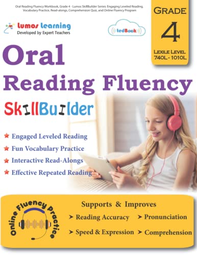 Oral Reading Fluency Workbook, Grade 4 - Lumos SkillBuilder Series: Engaging Leveled Reading, Vocabulary Practice, Read-alongs, Comprehension Quiz, and Online Fluency Program