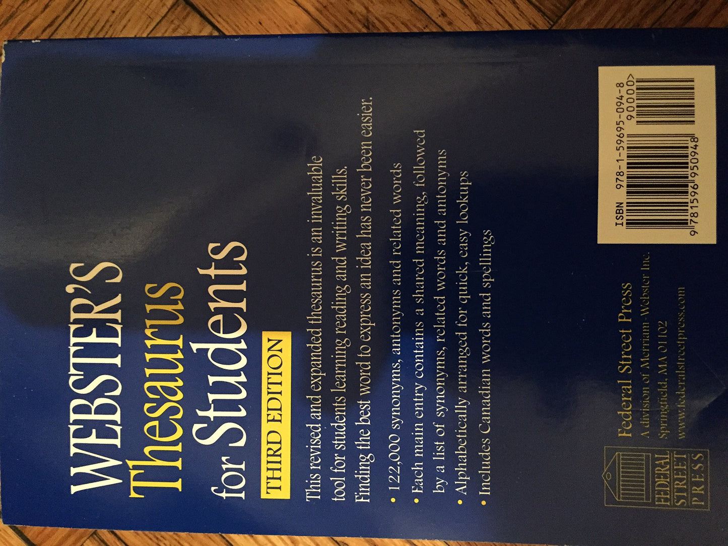 Webster's Federal Street Press Thesaurus for Students, 3rd Edition, Paperback, Grades 6 and Up, 352 Pages
