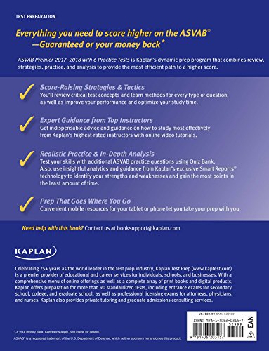 ASVAB Premier 2017-2018 with 6 Practice Tests: Online + Book + Videos (Kaplan Test Prep)