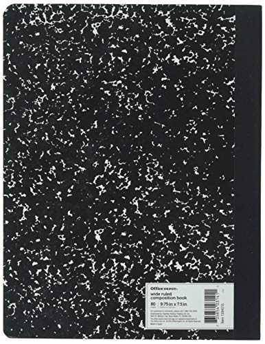 Office Depot Brand Schoolio Marble Composition Book, 9 3/4" x 7 1/2", Wide Ruled, 80 Pages (40 Sheets), Black/White