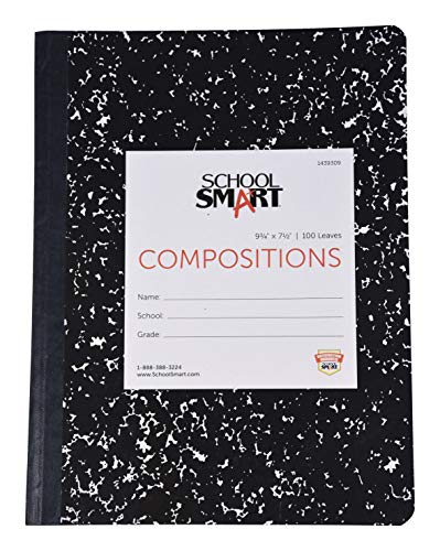 School Smart Hard Cover Ruled Composition Book, 100 Sheets, 9-3/4 x 7-1/2 Inches