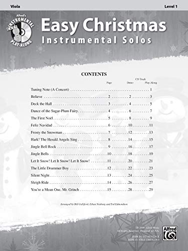 Easy Christmas Instrumental Solos for Strings, Level 1: Viola, Book & Online Audio/Software (Easy Instrumental Solos Series)