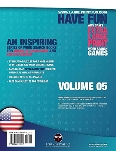 Sam's Extra Large Print Word Search Games, 51 Word Search Puzzles, Volume 5: Brain-stimulating puzzle activities for many hours of entertainment: ... activities for many hours of entertainment