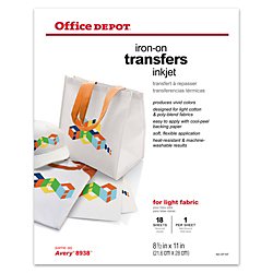 Light Fabric Inkjet Iron-On Transfers, 8 1/2In. X 11In., Pack Of 18