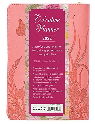 2022 12-month Executive Planner, Trust in the Lord With All Your Heart, Soft Pink, Peach