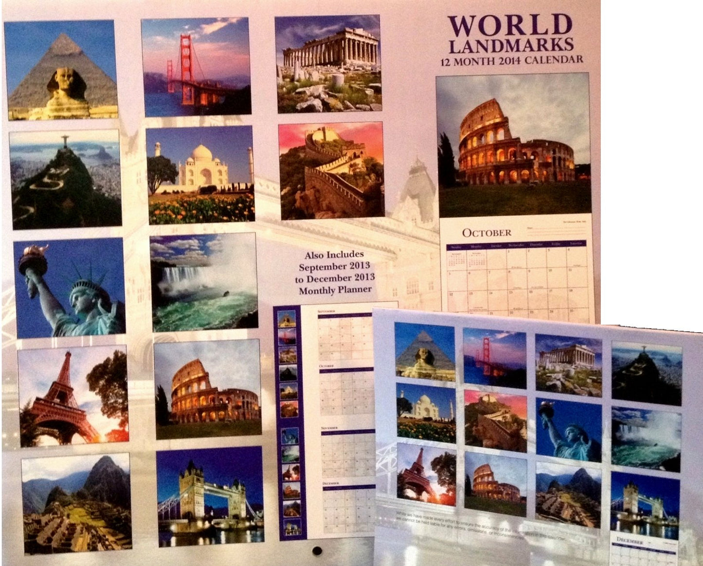 2014 World Landmarks 12 Month Calendar, 2014 World Landmarks Mini Calendar Included, Bonus: Pilot Acroball Retractable Hybrid Gel Ball Point Pens, Red 2-pack