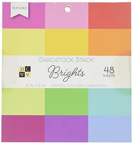 DCWV Card Stock 6X6 Printed Textured Stack, Brights, 12 Solid Colors/4 Each