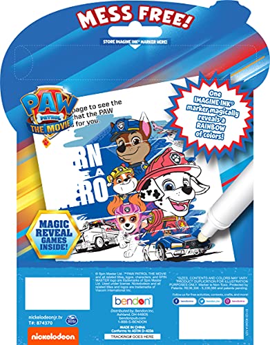 PAW Patrol The Movie 20 Page Imagine Ink Magic Ink Pictures with 1 Mess Free Magic Ink Marker Bendon 51123